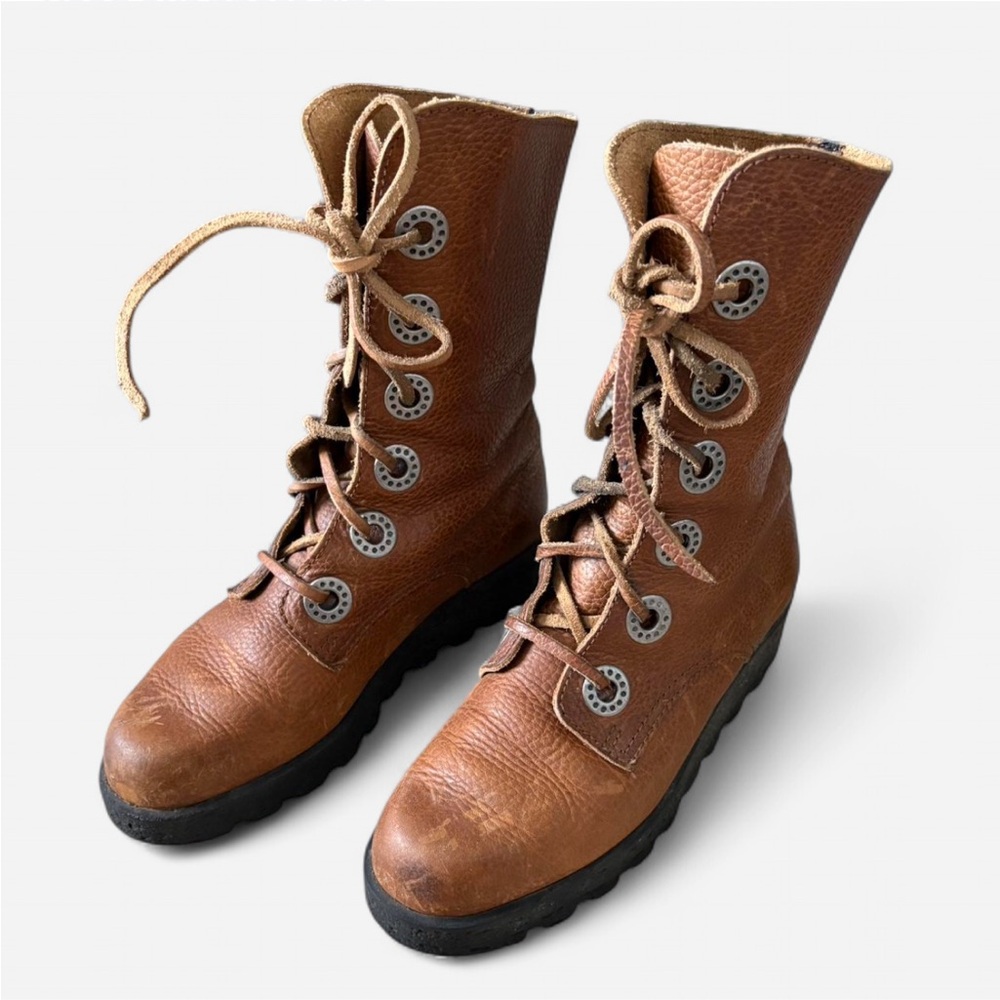 Arche Tan Leather Platform Vintage Boots